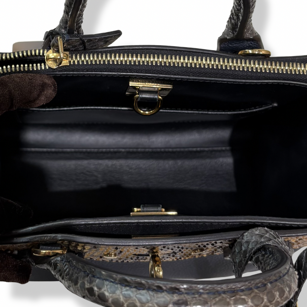 City Steamer Mini Navy Taurillon Leather Python Skin Trim