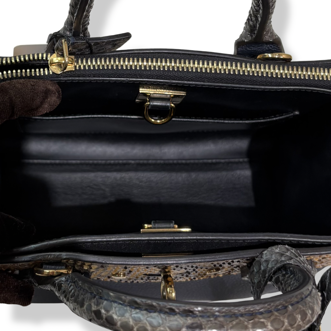 City Steamer Mini Navy Taurillon Leather Python Skin Trim