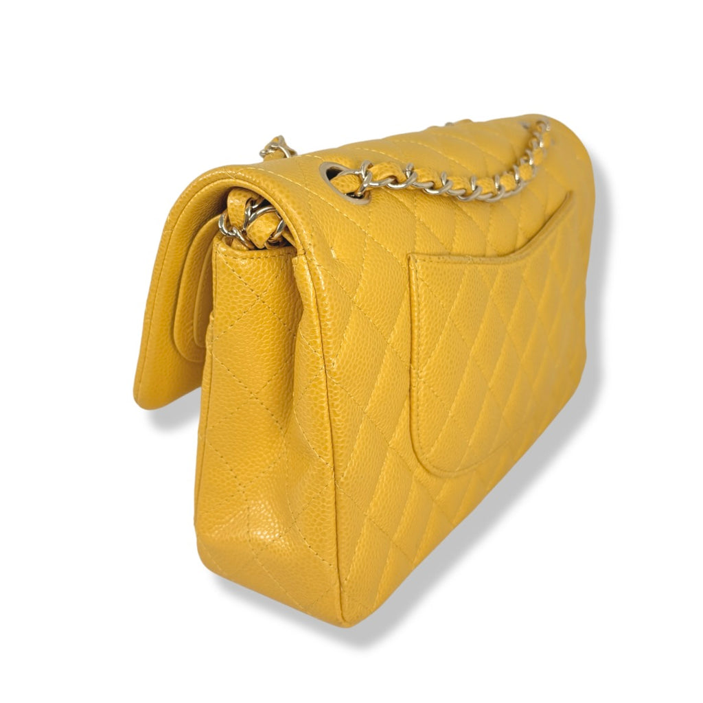 Classic Double Flap Medium Mustard Caviar Leather Gold Hardware