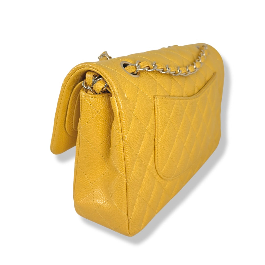 Classic Double Flap Medium Mustard Caviar Leather Gold Hardware