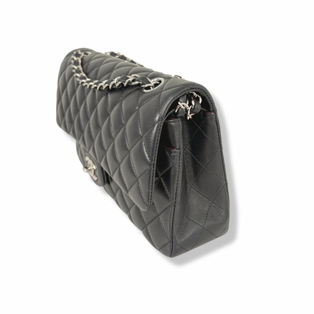 Classic Double Flap Medium Black Lambskin Leather Silver Hardware