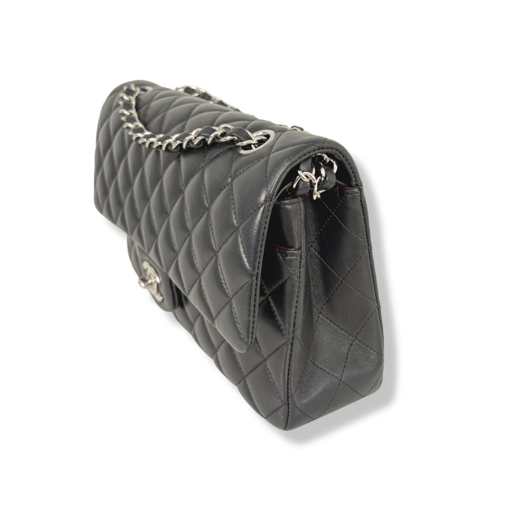 Classic Double Flap Medium Black Lambskin Leather Silver Hardware