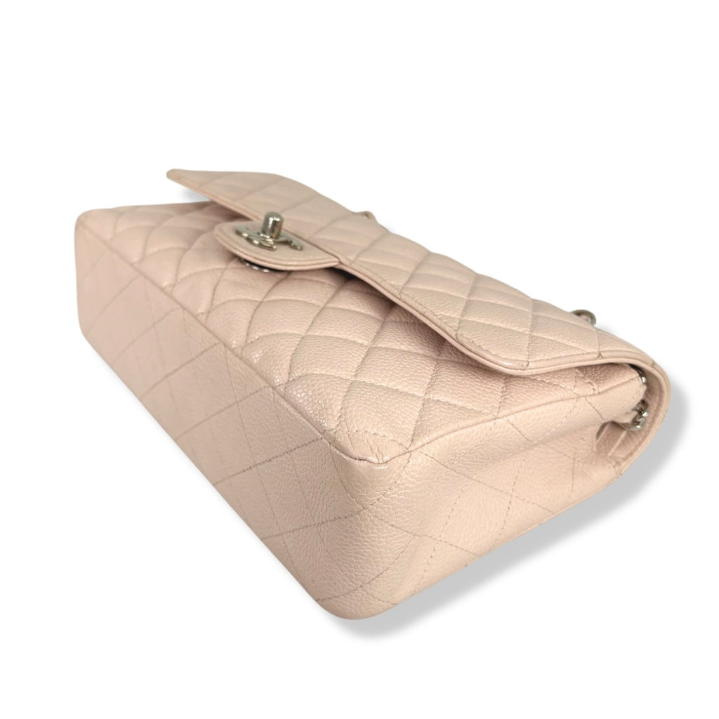 Classic Double Flap Medium Sakura Pink Caviar Leather Silver Hardware Series 19