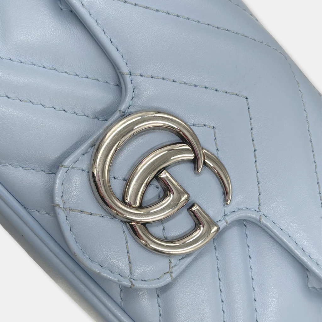 GG Marmont Mini Light Blue Palladium-Tone Hardware