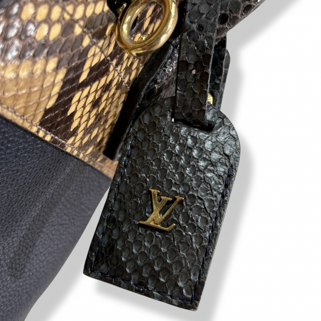 City Steamer Mini Navy Taurillon Leather Python Skin Trim