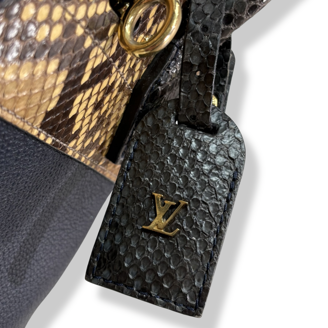 City Steamer Mini Navy Taurillon Leather Python Skin Trim
