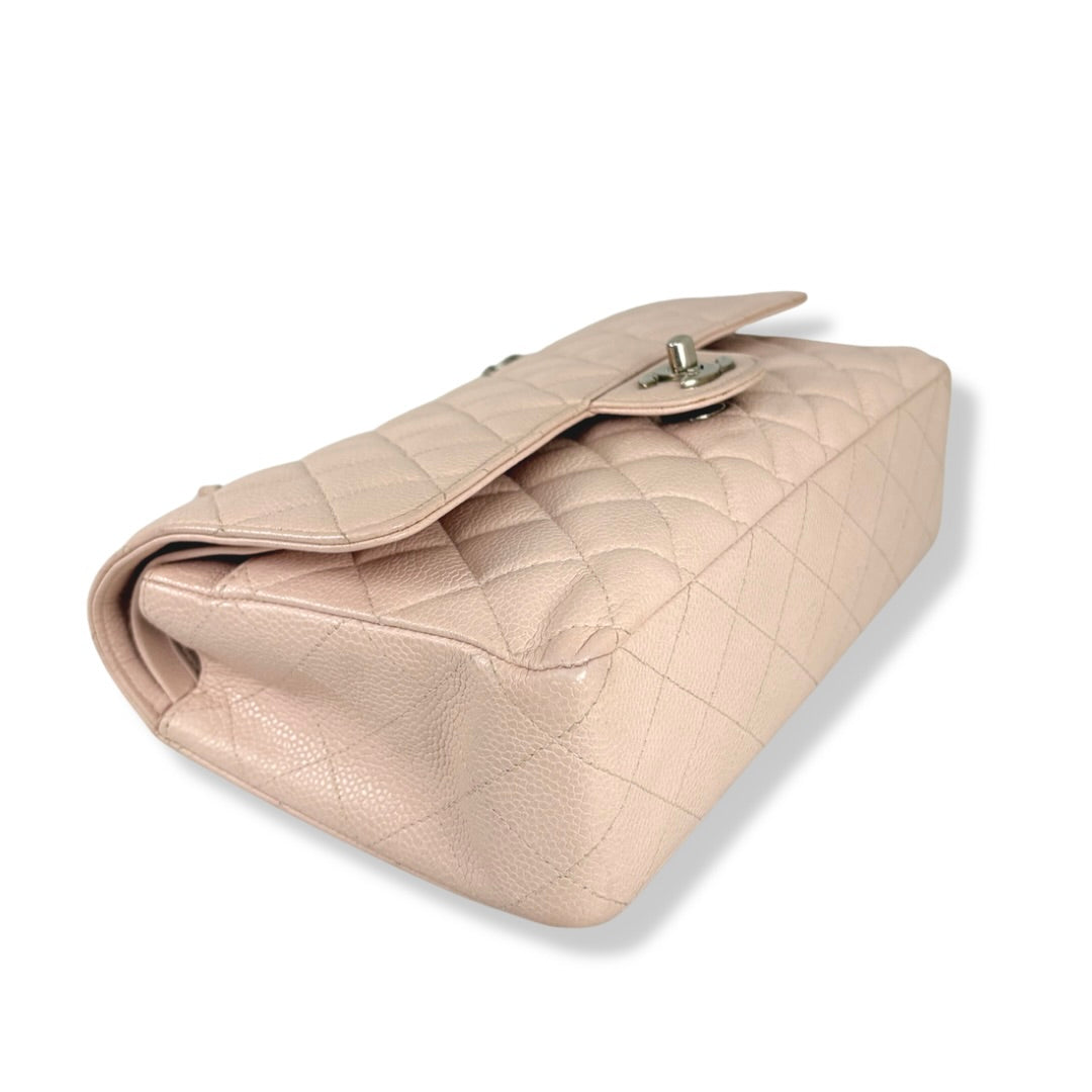 Classic Double Flap Medium Sakura Pink Caviar Leather Silver Hardware Series 19
