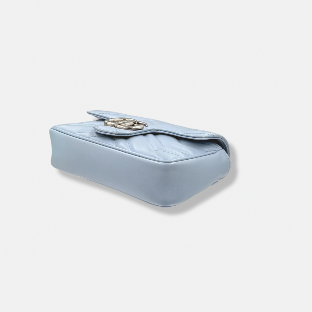 GG Marmont Mini Light Blue Palladium-Tone Hardware
