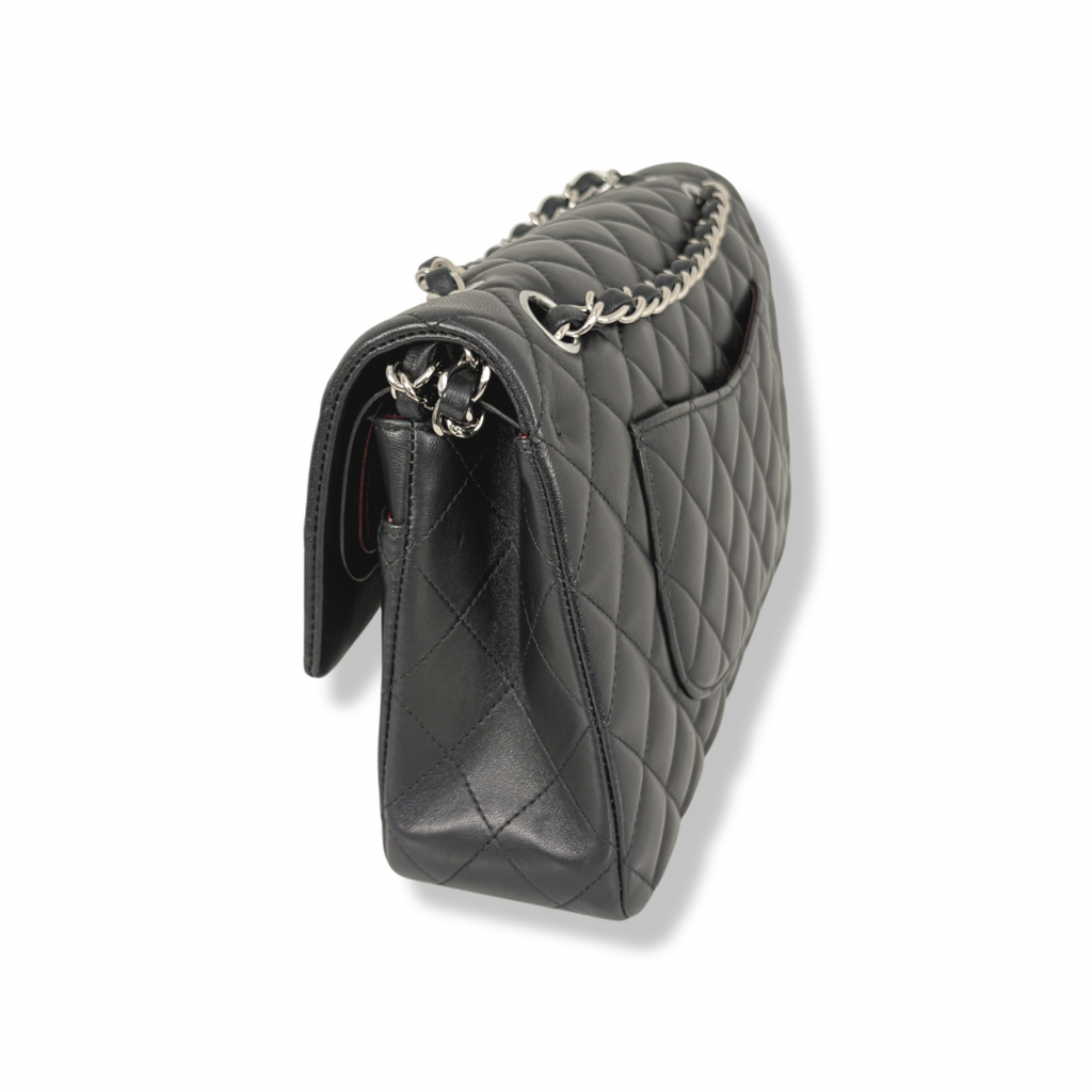 Classic Double Flap Medium Black Lambskin Leather Silver Hardware