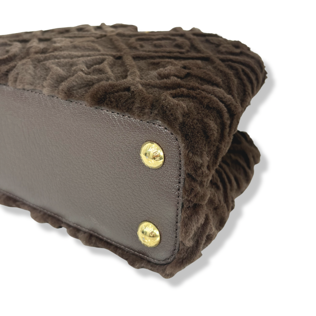 Capucines BB Brown Quilted Fur Gold Hardware
