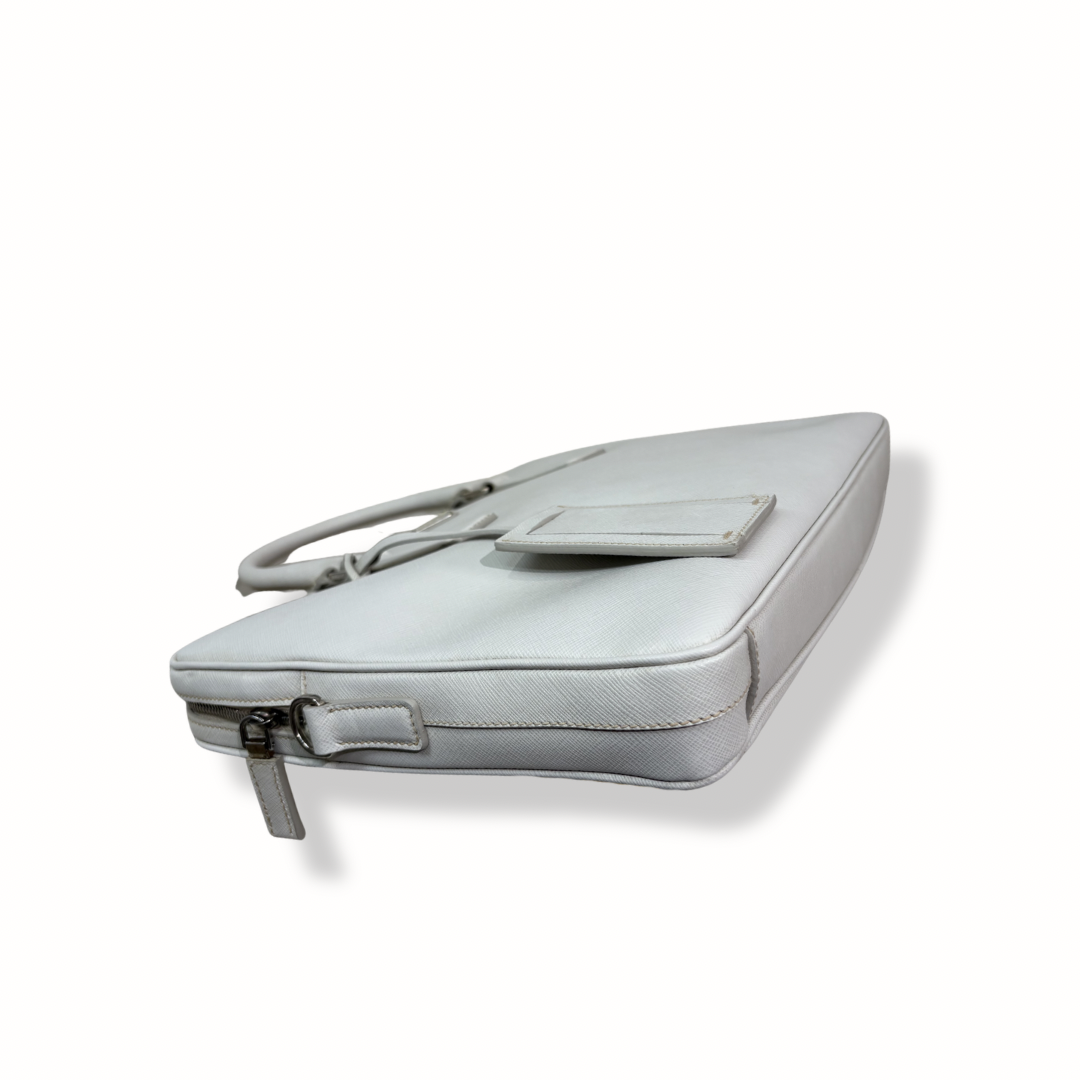 Saffiano Travel Galleria Briefcase/Laptop Bag White