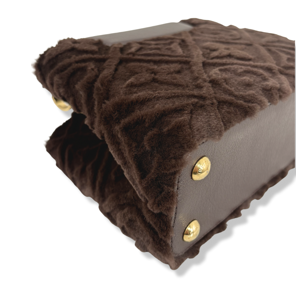 Capucines BB Brown Quilted Fur Gold Hardware