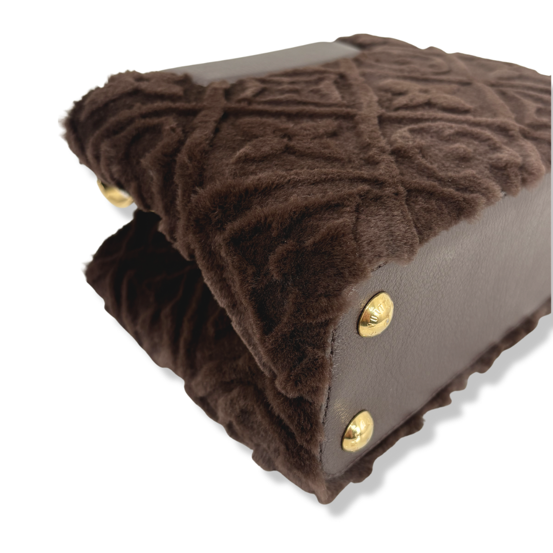 Capucines BB Brown Quilted Fur Gold Hardware