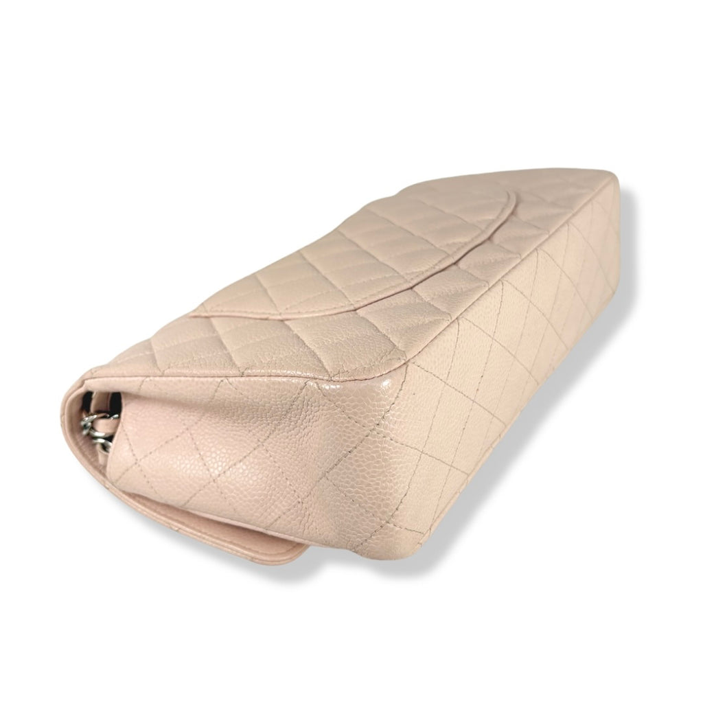 Classic Double Flap Medium Sakura Pink Caviar Leather Silver Hardware Series 19