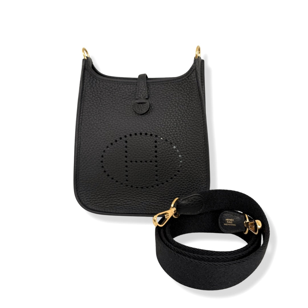 Hermès Mini Evelyne 16 TPM Black Taurillon Clemence Leather Gold Hardware