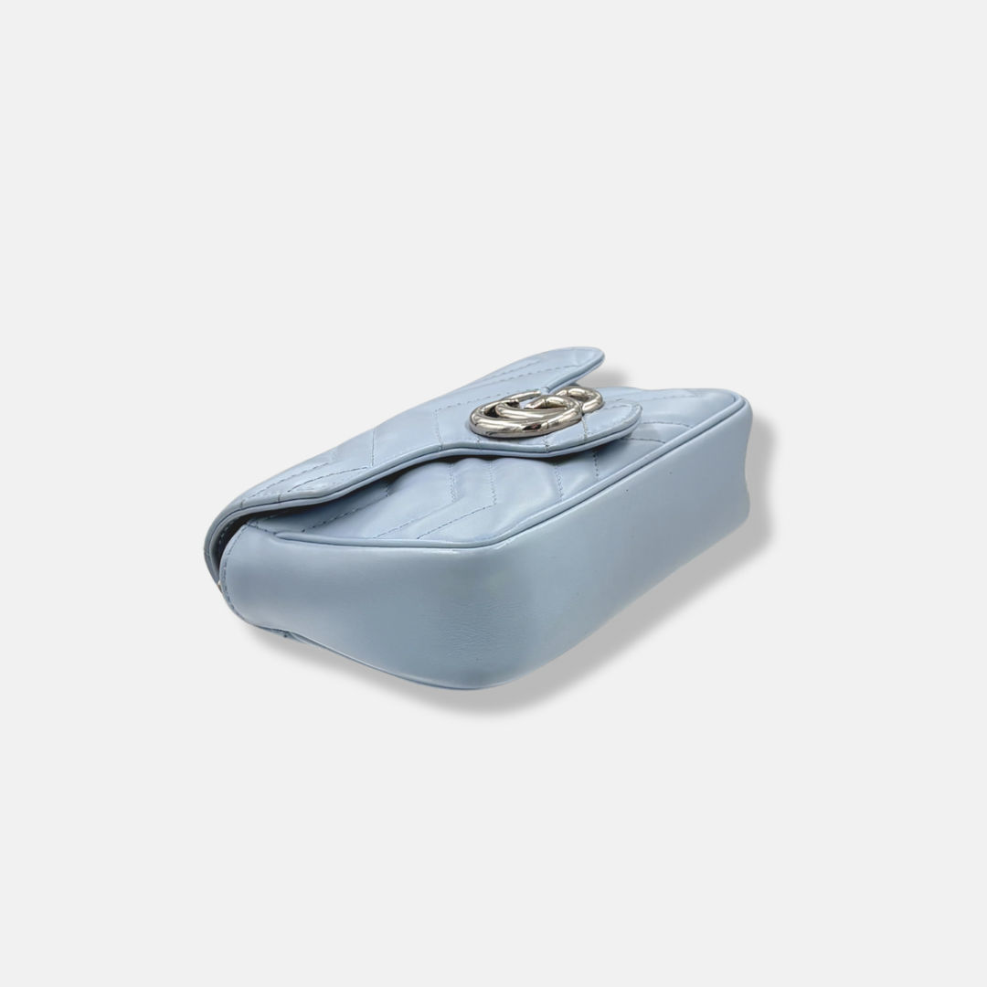 GG Marmont Mini Light Blue Palladium-Tone Hardware