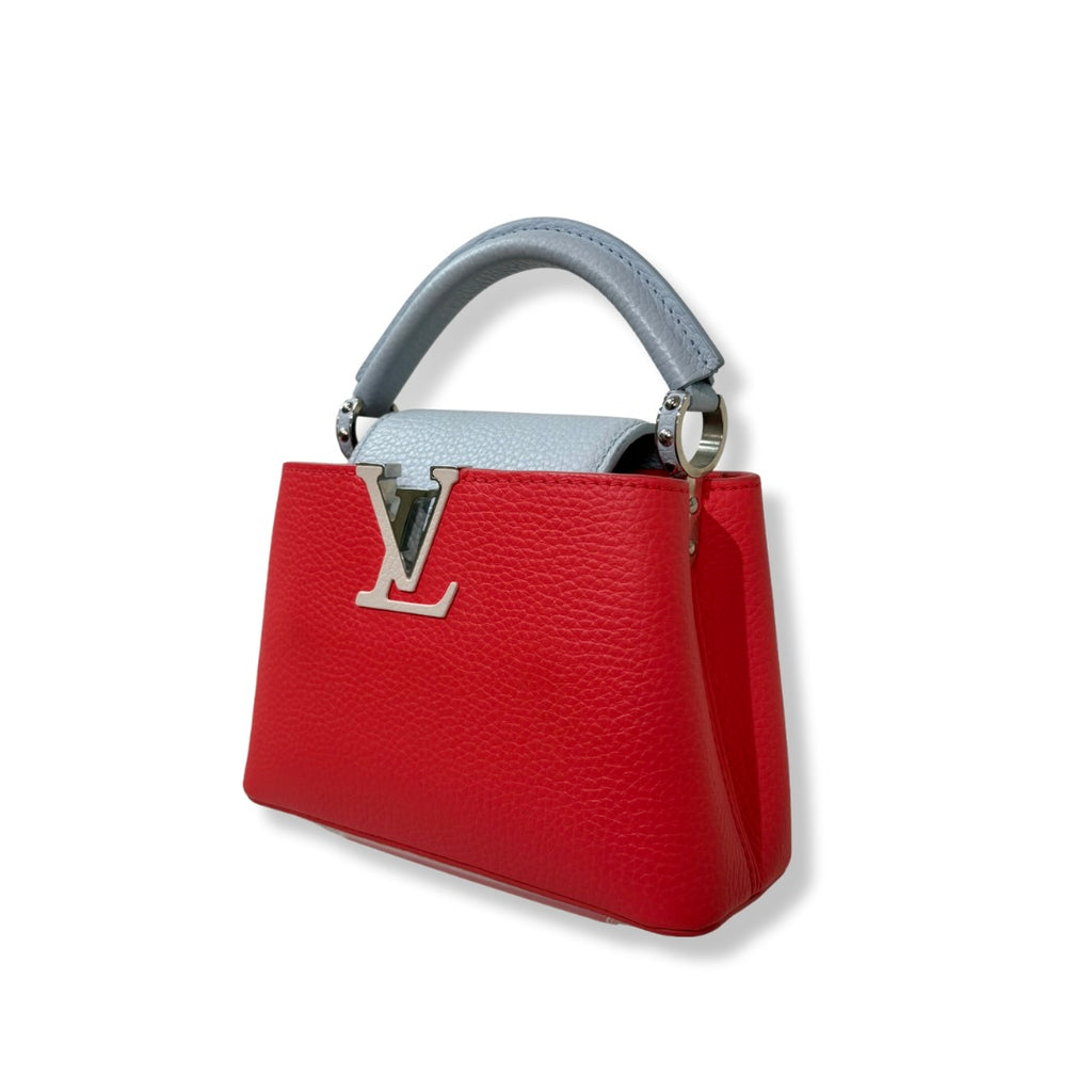 Taurillon Capucines Mini Bag Coral & Light Blue Colorway
