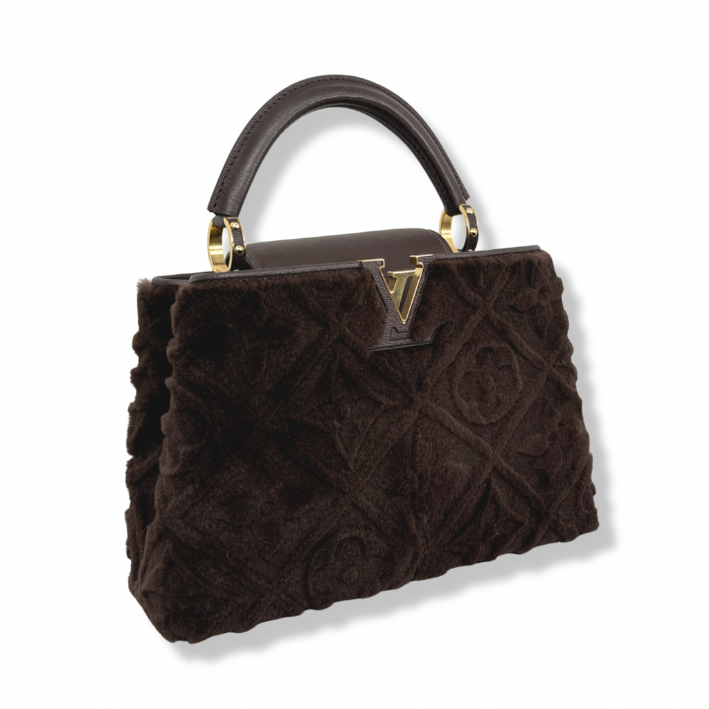 Capucines BB Brown Quilted Fur Gold Hardware