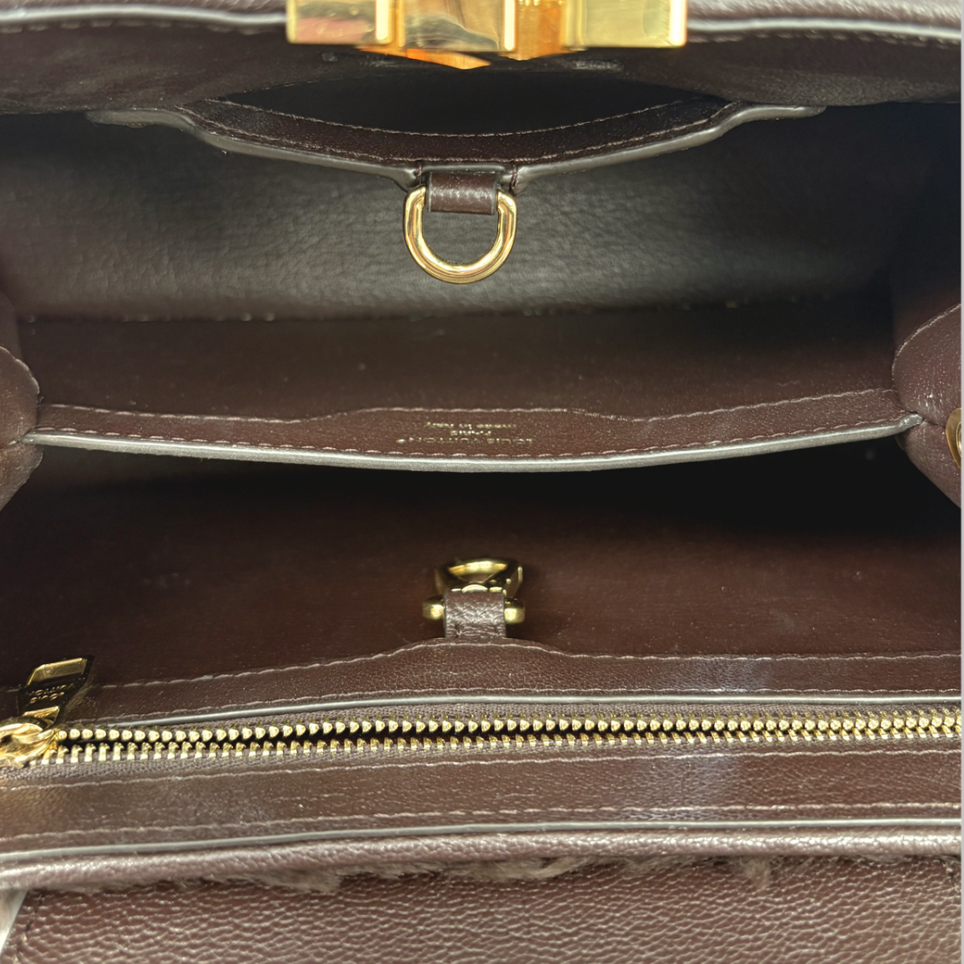 Capucines BB Brown Quilted Fur Gold Hardware