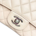 Classic Double Flap Medium Sakura Pink Caviar Leather Silver Hardware Series 19