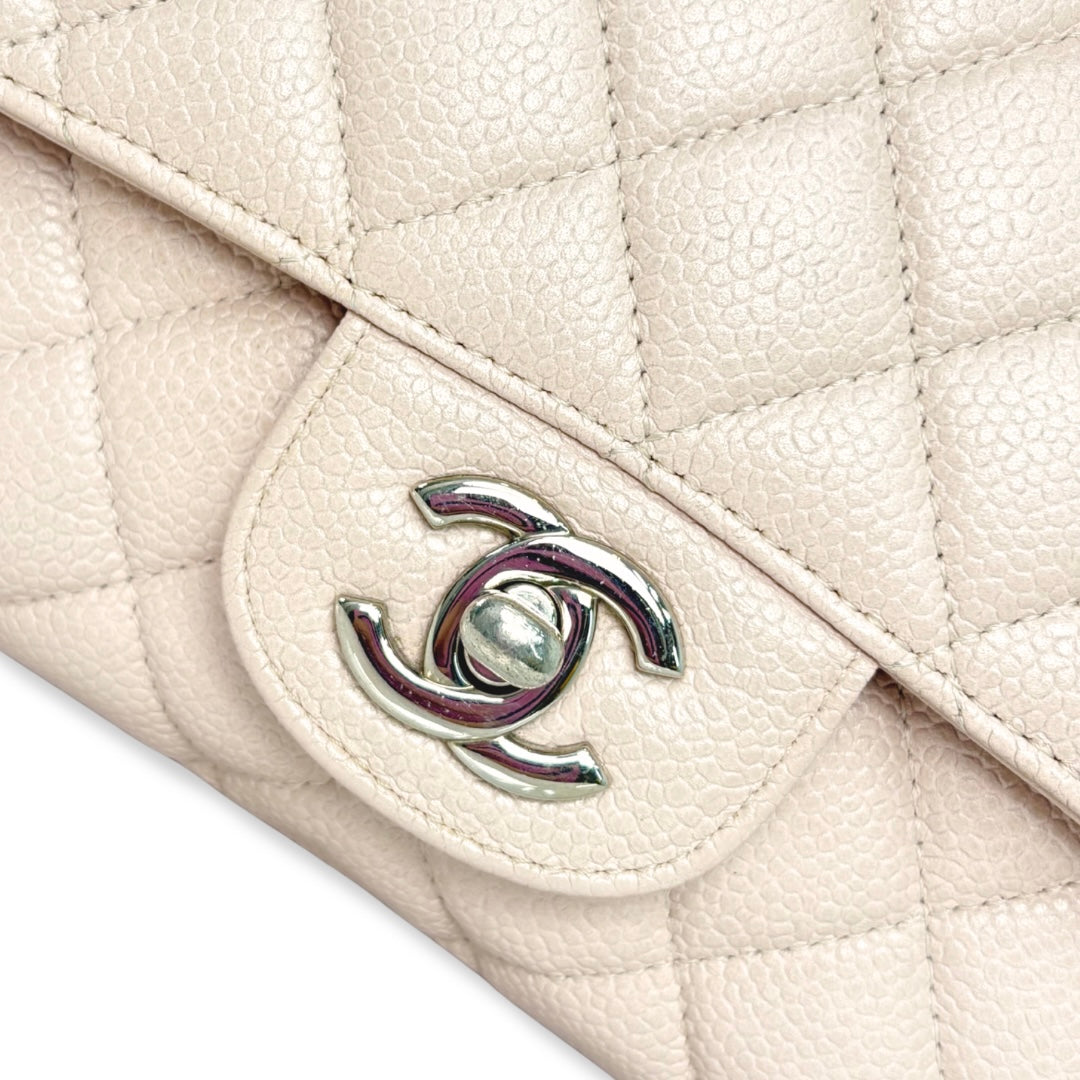 Classic Double Flap Medium Sakura Pink Caviar Leather Silver Hardware Series 19