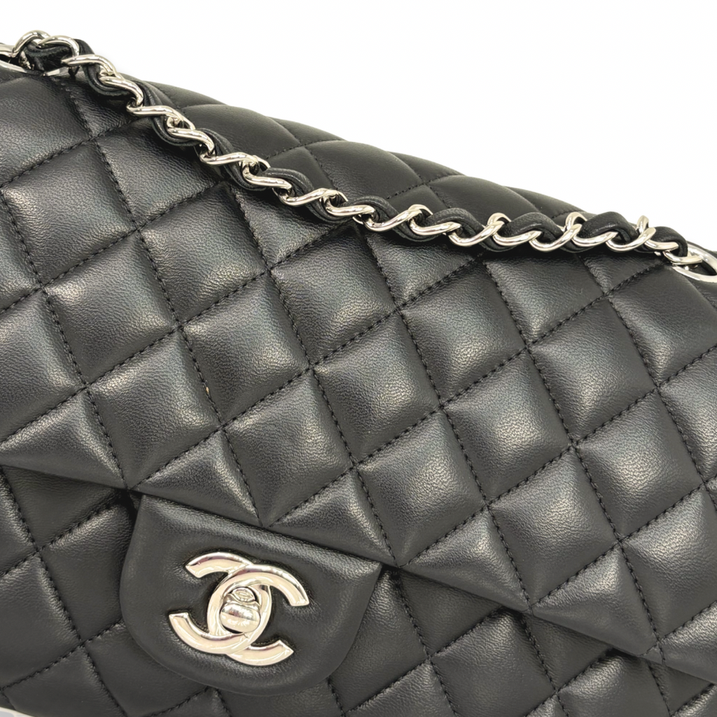 Classic Double Flap Medium Black Lambskin Leather Silver Hardware