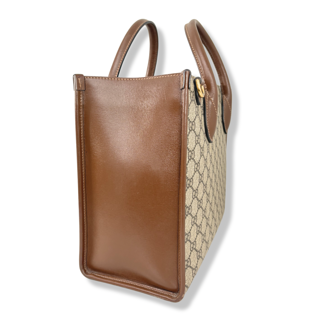 GG Supreme Canvas Small Tote Bag Beige & Ebony