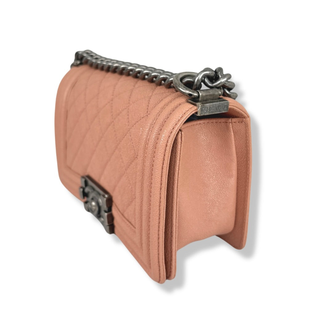 Boy Flap Blush Pink Caviar Leather Silver-Tone Hardware