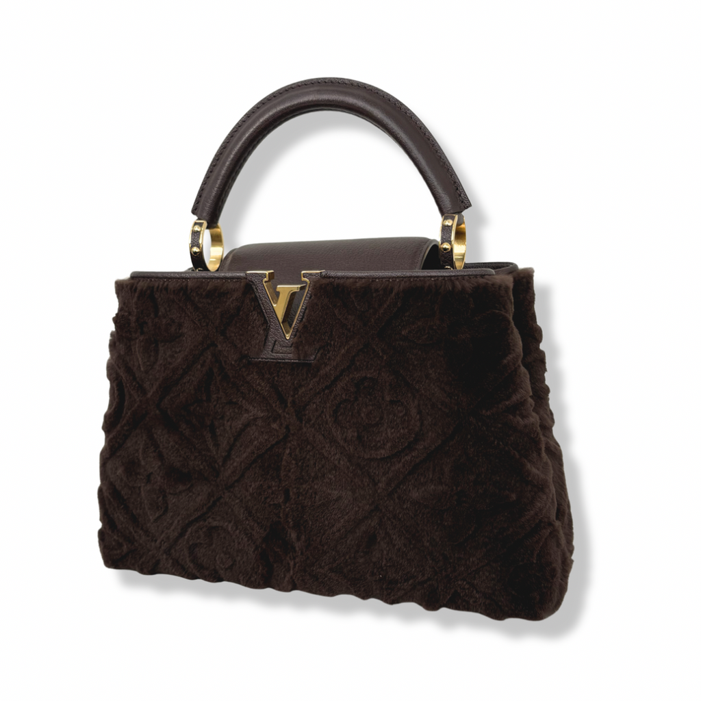 Capucines BB Brown Quilted Fur Gold Hardware