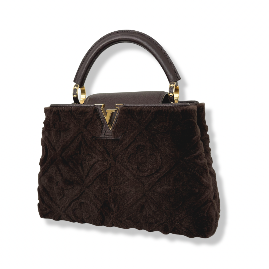 Capucines BB Brown Quilted Fur Gold Hardware