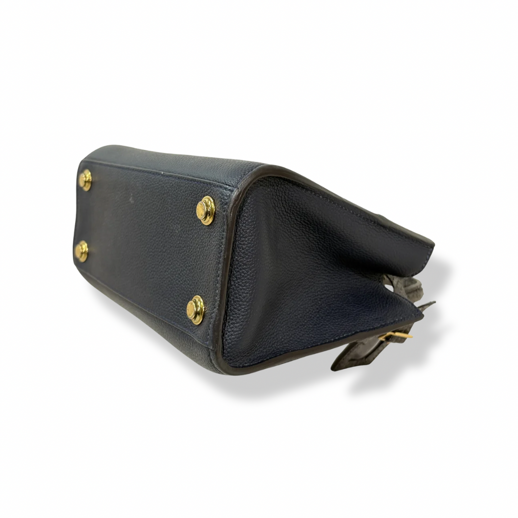 City Steamer Mini Navy Taurillon Leather Python Skin Trim