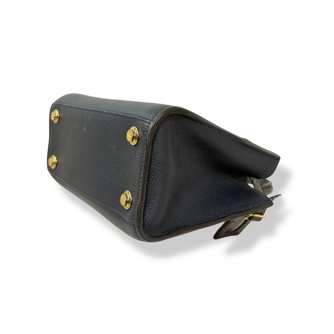 City Steamer Mini Navy Taurillon Leather Python Skin Trim