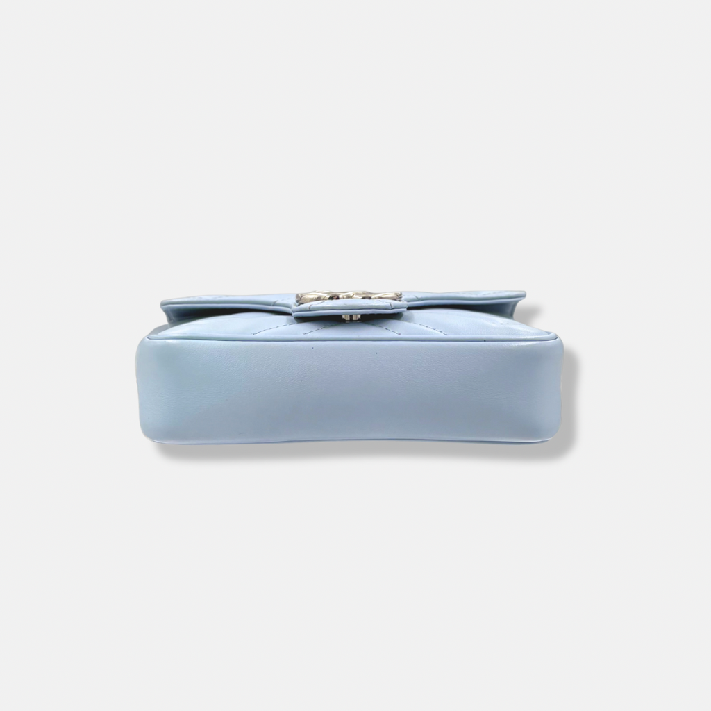 GG Marmont Mini Light Blue Palladium-Tone Hardware