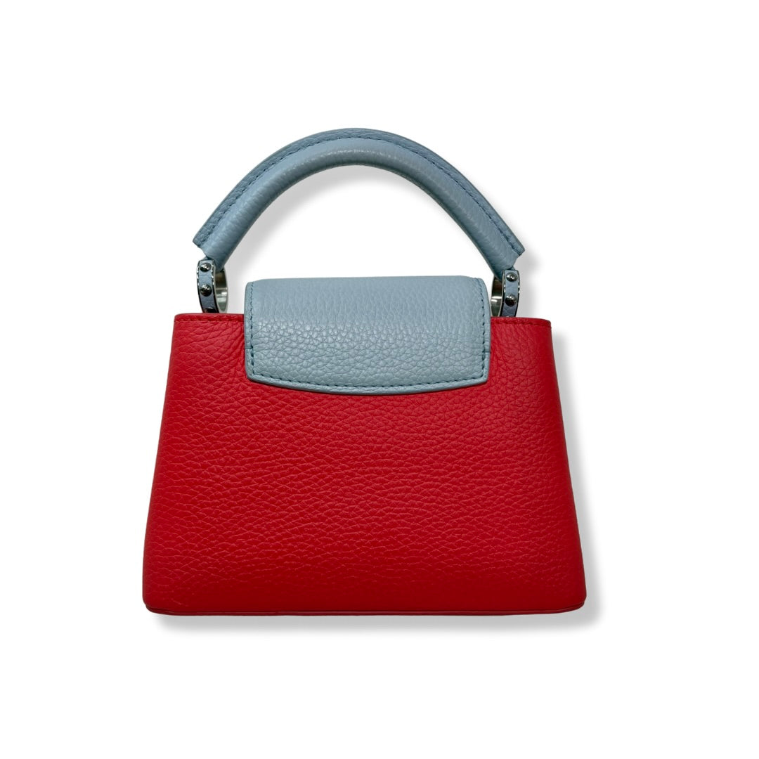 Taurillon Capucines Mini Bag Coral & Light Blue Colorway