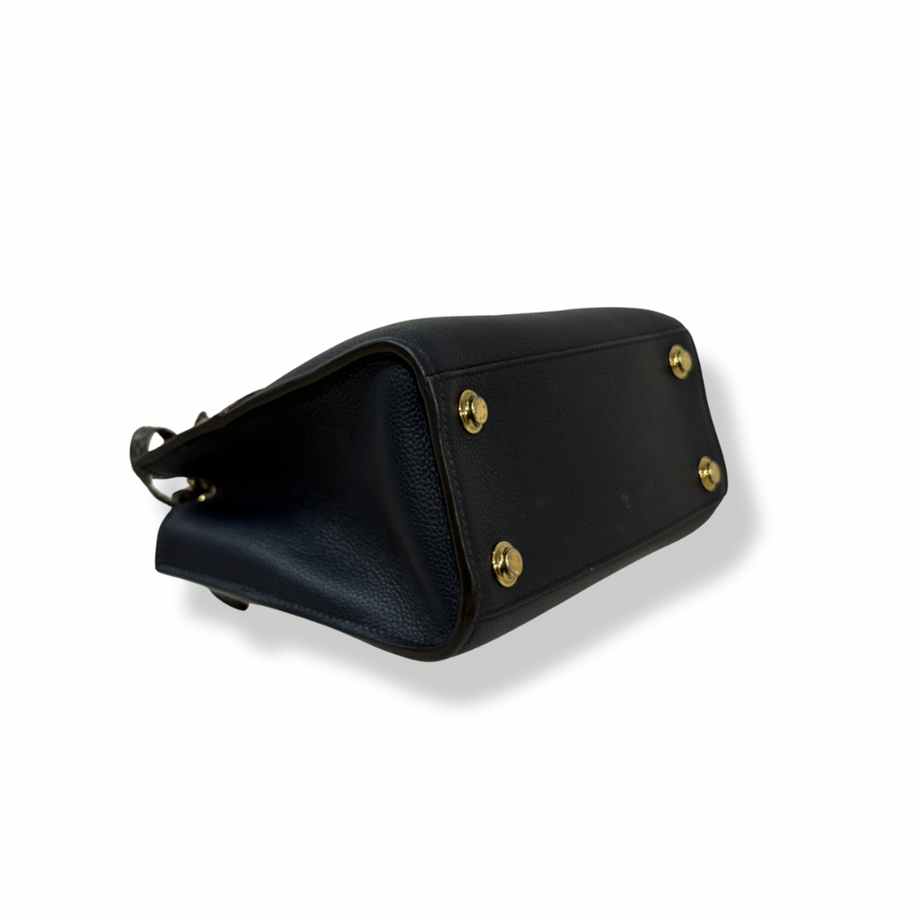 City Steamer Mini Navy Taurillon Leather Python Skin Trim