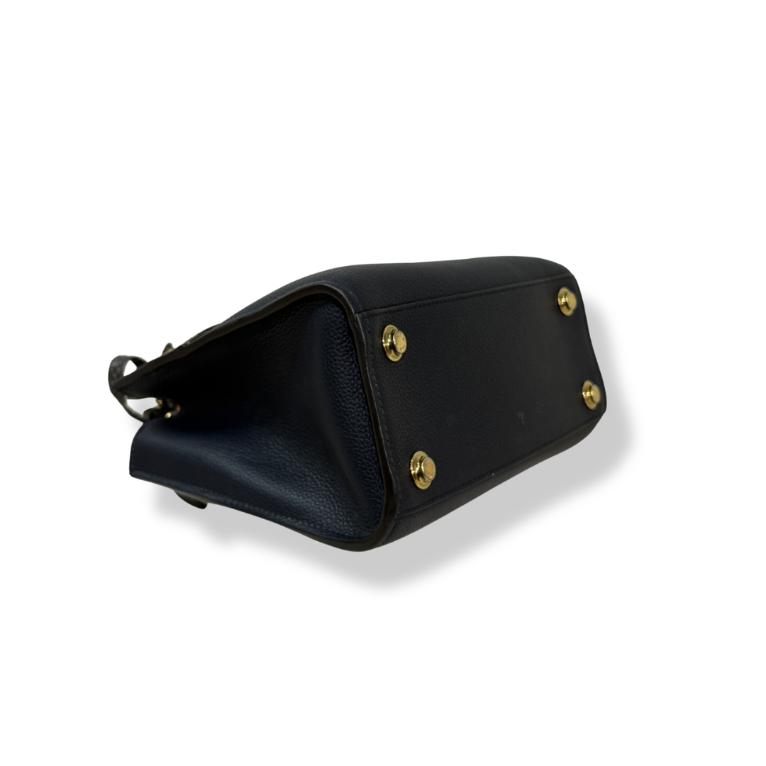 City Steamer Mini Navy Taurillon Leather Python Skin Trim