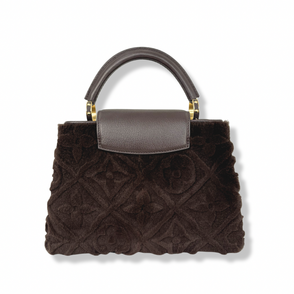Capucines BB Brown Quilted Fur Gold Hardware