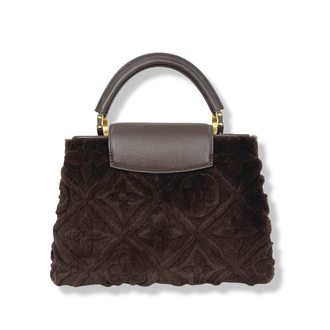 Capucines BB Brown Quilted Fur Gold Hardware
