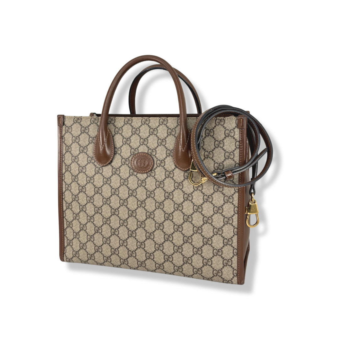 GG Supreme Canvas Small Tote Bag Beige & Ebony