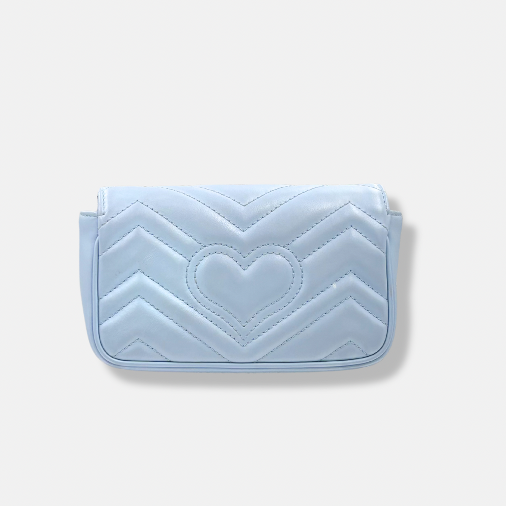 GG Marmont Mini Light Blue Palladium-Tone Hardware