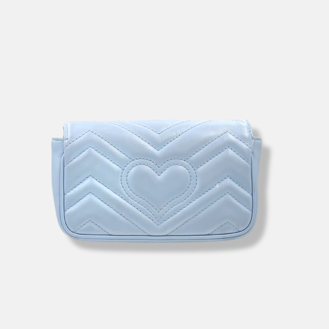 GG Marmont Mini Light Blue Palladium-Tone Hardware