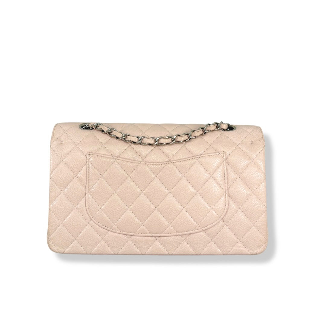 Classic Double Flap Medium Sakura Pink Caviar Leather Silver Hardware Series 19