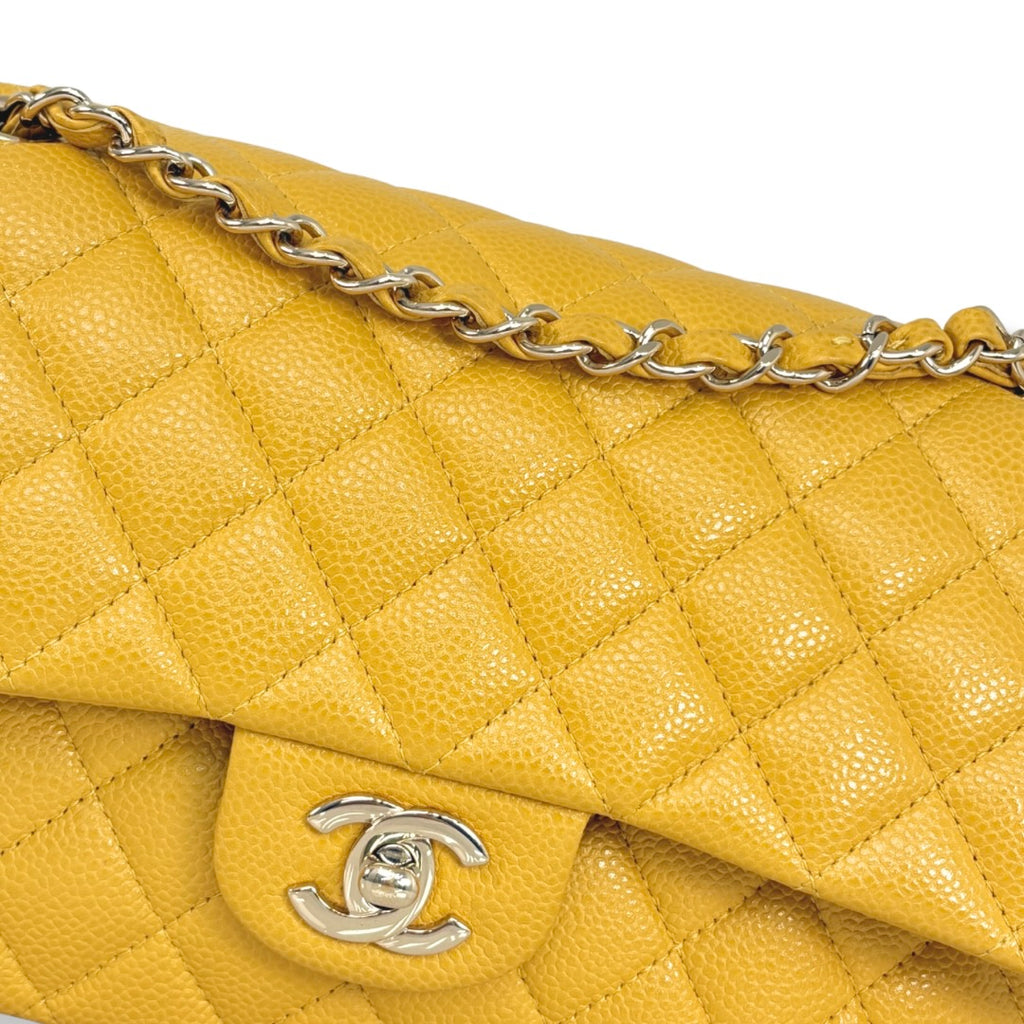 Classic Double Flap Medium Mustard Caviar Leather Gold Hardware