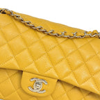 Classic Double Flap Medium Mustard Caviar Leather Gold Hardware