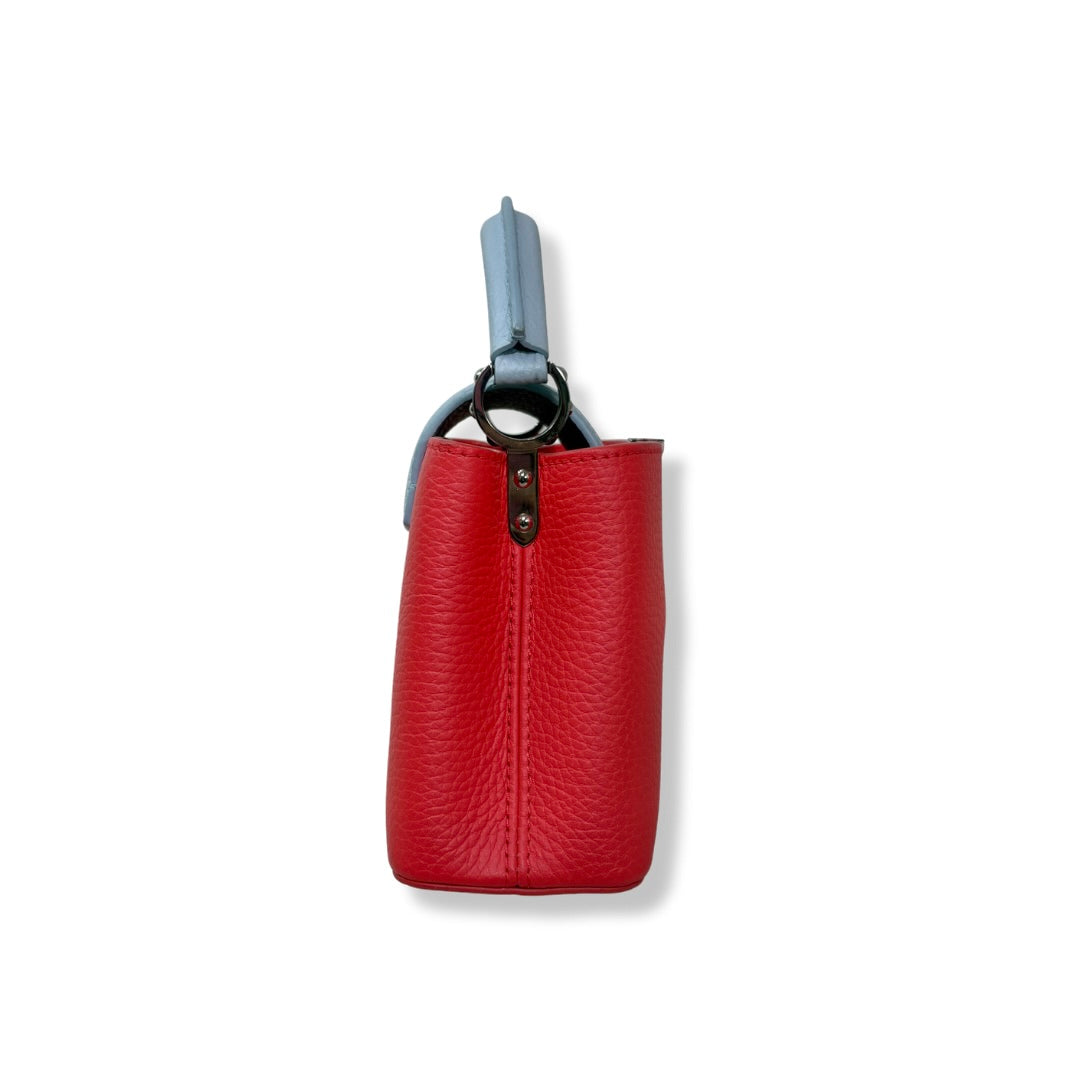 Taurillon Capucines Mini Bag Coral & Light Blue Colorway