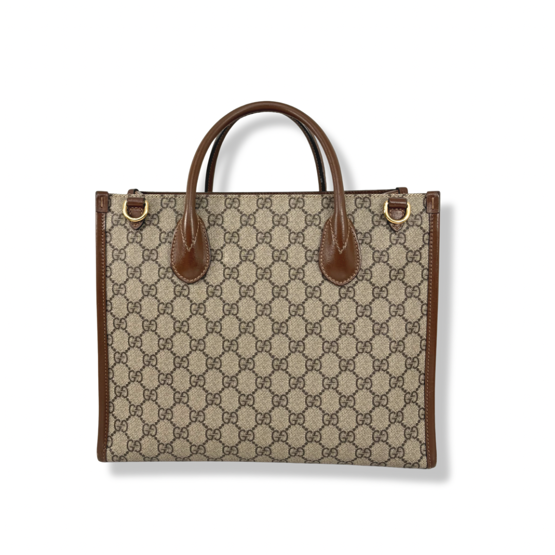 GG Supreme Canvas Small Tote Bag Beige & Ebony