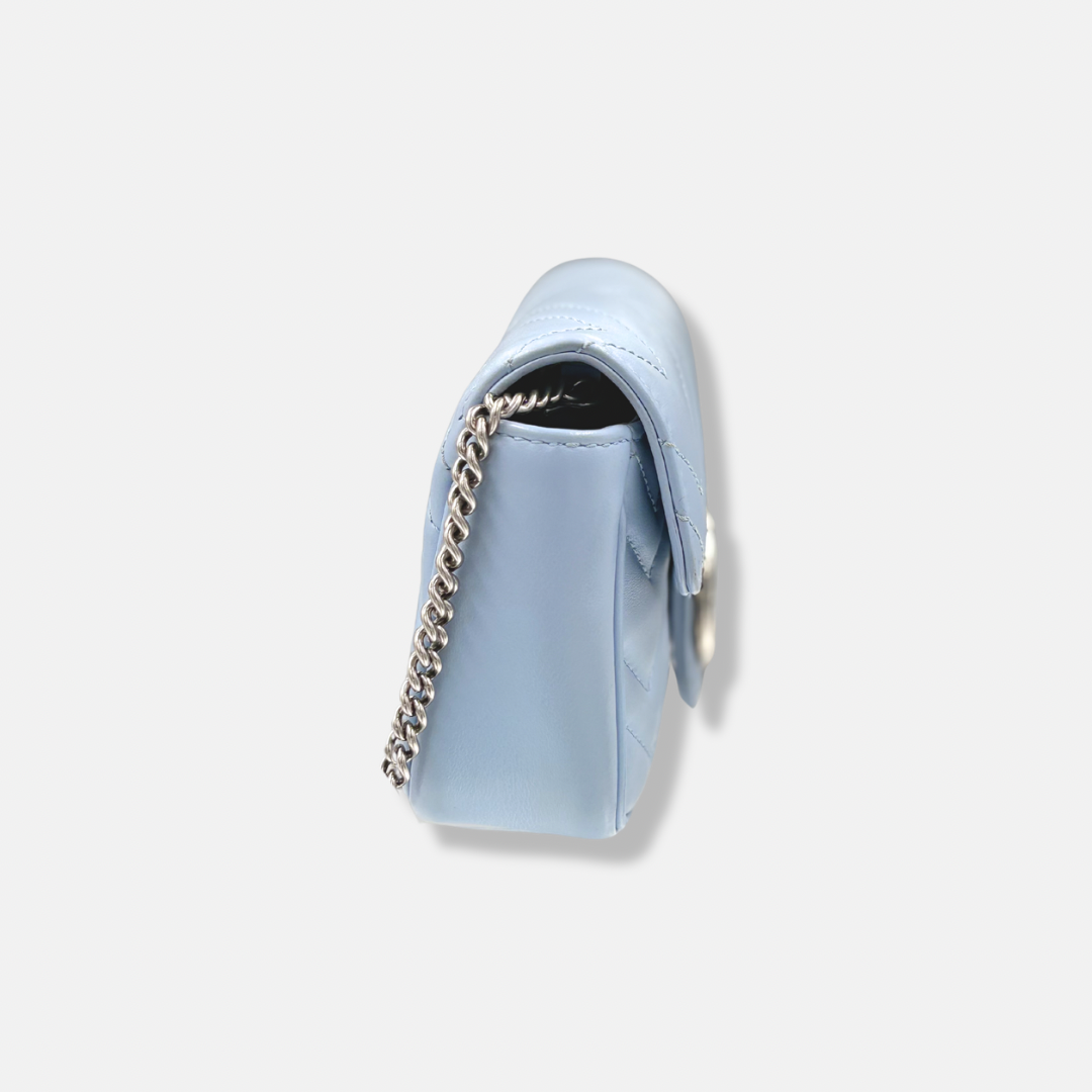 GG Marmont Mini Light Blue Palladium-Tone Hardware