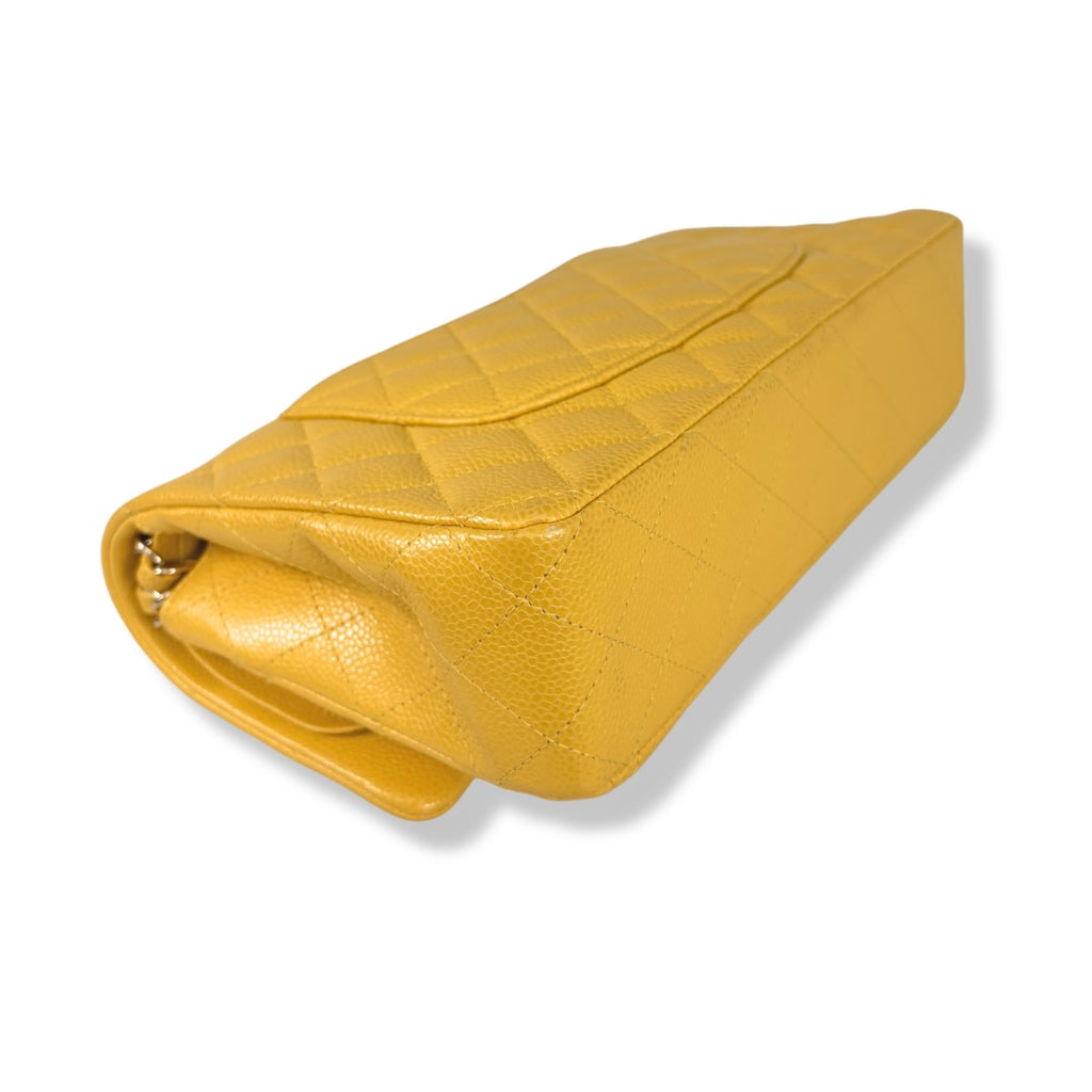 Classic Double Flap Medium Mustard Caviar Leather Gold Hardware