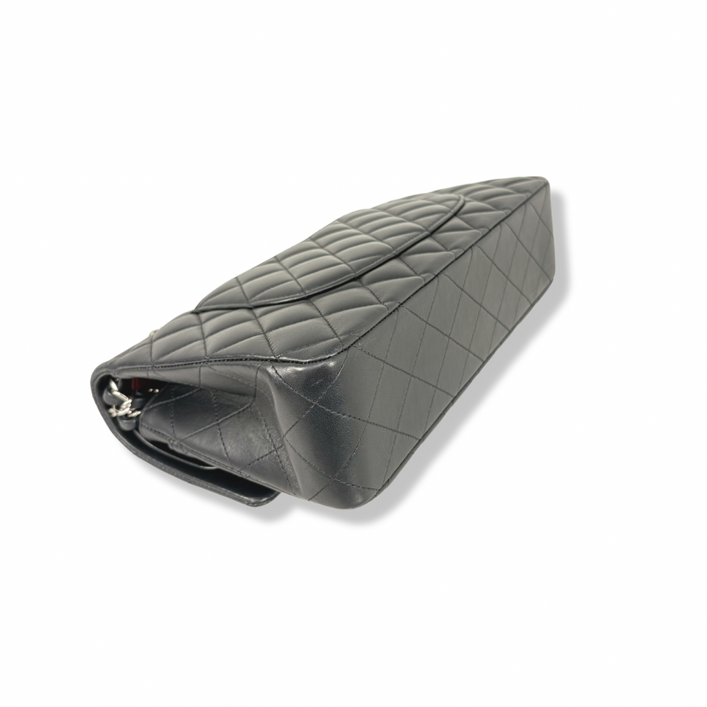 Classic Double Flap Medium Black Lambskin Leather Silver Hardware