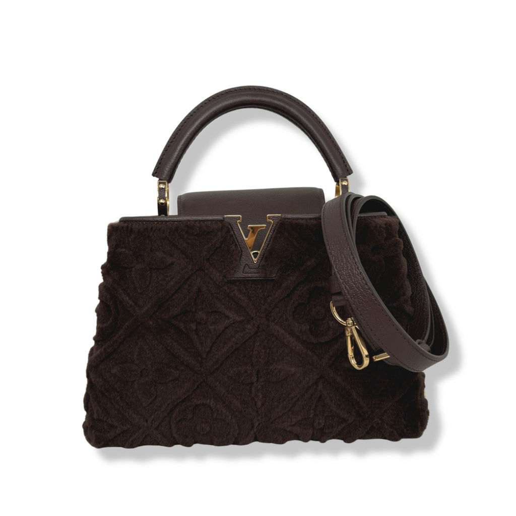 Capucines BB Brown Quilted Fur Gold Hardware